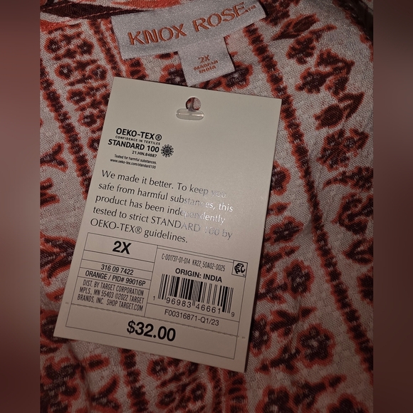 2 For $20 Knox Rose Women's Orange and Marron Midi Dress 2x Plus Boho - Picture 3 of 6